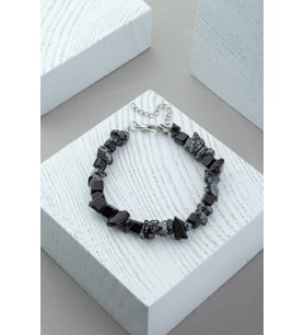 Karlı Obsidyen Doğal Kırık Taş Bileklik