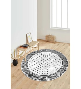 Dijital Baskılı Kaymaz Taban Yıkanabilir Yuvarlak Salon Halısı Koridor Halısı Paspas NDY-HT-161 (Beyaz)