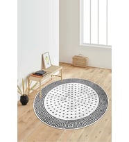 Dijital Baskılı Kaymaz Taban Yıkanabilir Yuvarlak Salon Halısı Koridor Halısı Paspas NDY-HT-161 (Beyaz)