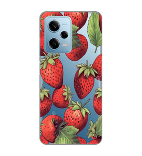 Redmi Note 12 Pro 5G Uyumlu Çilek Desenli Şeffaf Telefon Kılıfı