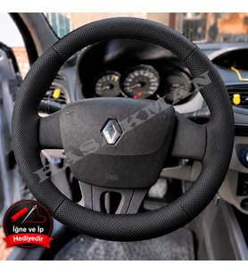 Renault Fluence Dikme Direksiyon Kılıfı Premium Komple Delikli Deri Siyah Dikiş 2009-2016
