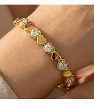 Kadın Gold Kaplama Zirkon Taşlı Sıralı Kalp Bileklik