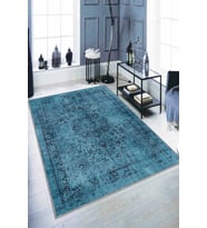 Mavi Vintage Kaymaz Tabanlı Makinede Yıkanabilir Halı RV279 - 100 x 160 cm