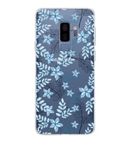 Samsung Galaxy S9 Plus Kapak Floral Mavi Tasarımlı Şeffaf Silikon Kılıf