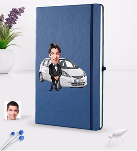 BK Gift Kişiye Özel Plakalı Erkek Honda Jazz Karikatürlü Lacivert Termo Deri Defter 16x24cm Model 1