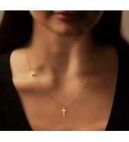 Haç Harf Yazılı 14 Ayar Altın Kolye