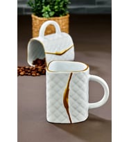 Çanta Şeklinde Lüx Seramik Gold Varaklı Tekli Kupa, Mug, Kupa Takımı, Nescafe Fincanı (Beyaz)