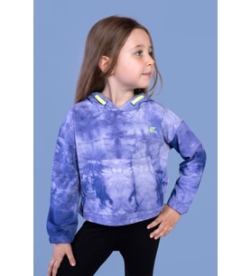 Toontoy Kız Çocuk Batik Desenli Kapüşonlu Sweatshirt (Lacivert)