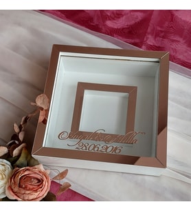 25x25 Cm Beyaz-Rose Fotoğraf Bölümlü Anı Çerçevesi! İsimli Ledsiz! Gül Saklama Kutusu