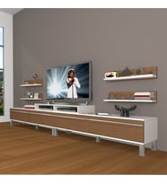 Decoraktiv Ekoflex 360R Mdf Krom Ayaklı Tv Ünitesi Tv Sehpası - Beyaz Ceviz (Beyaz - Ceviz)