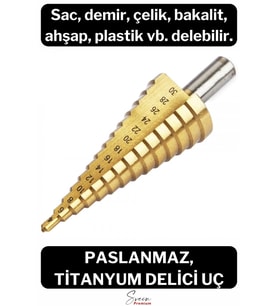 Paslanmaz Kademeli Matkap Ucu Sac Demir Çelik Plastik Bakalit Ahşap Delici Sarı Titanyum Kozalak Uç