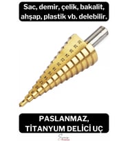 Paslanmaz Kademeli Matkap Ucu Sac Demir Çelik Plastik Bakalit Ahşap Delici Sarı Titanyum Kozalak Uç