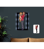 BK Gift Kişiye Özel Tam Boy Kız ve Kedi  Karikatürlü 3D Led Işıklı Ahşap Tablo-1