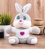 Kişiye Özel Mor Kalpli İsimli Peluş Tavşan (Gri)