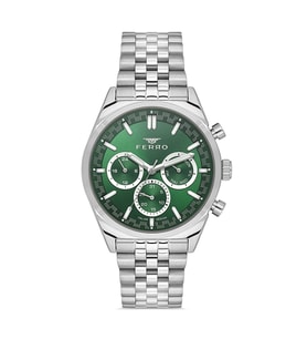 Ferro FM11647AWT-A6 Quartz Çelik Gri Yeşil Kadran 43 mm Erkek Kol Saati