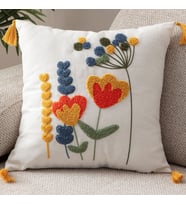 Comfort Punch Desenli Kırlent Kılıfı Kare Dekoratif Bohem Nakışlı Koltuk Yastık Kılıfı panç (Çok Renkli-Beyaz)