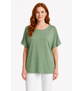 Kadın Relax Pamuklu Yeşil Basic T-Shirt