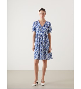 LCW Comfort Lacivert V Yaka Çiçekli Elbise