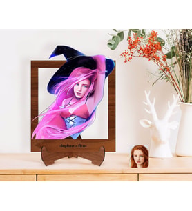 BK Gift Kişiye Özel Kadın Cadı Karikatürlü Ahşap Standlı 3D Biblo-4 (Beyaz)