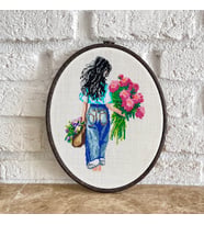Seretamin Handmade Çiçekli Kadın Kanaviçe Nakışlı Duvar Süsü