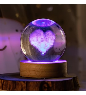ÜçKol Ticaret Kalp Tasarımlı Işıklı Renk Değiştiren Cam Küre (Şeffaf Hologram)