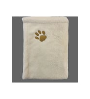 Ekru Beyaz Kedi Köpek Battaniyesi, Altın Sarı Pati Nakışlı, Premium Wellsoft