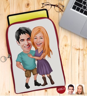 BK Gift Kişiye Özel Sevgililer Karikatürlü Taşınabilir Koruyucu Tablet Kılıfı & Organizer Çanta - Kırmızı-80