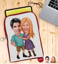 BK Gift Kişiye Özel Sevgililer Karikatürlü Taşınabilir Koruyucu Tablet Kılıfı & Organizer Çanta - Kırmızı-80