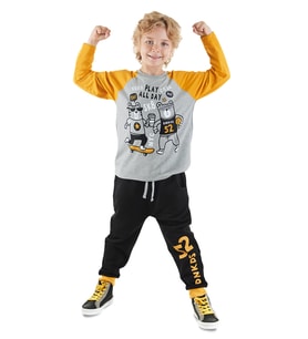 Play Allday Erkek Çocuk T-shirt Pantolon Takım (Gri)
