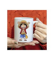 One Piece Hasır Şapkalı Luffy Baskılı Hediyelik Beyaz Kupa Bardak
