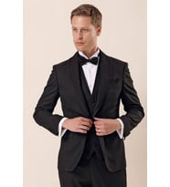 Siyah Desenli Çıkarılabilir Şal Yaka Yelekli 6 Drop Slim Fit Smokin Damatlık Takım 1001230204