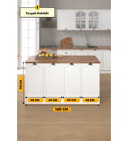 160 Cm %100 MDF Greena White Ada Mutfak, Modern Mutfak Adası, Mutfak Yemek Masası, Bar Masası
