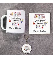 Çocuk Gelişimi Uzmanı Kupa Bardak Altlık ve Anahtarlık Hediye Seti (Model 1)