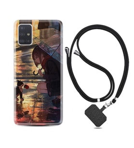 Samsung a71 A72 A73 A7 A9 2018 C7 C9 Kılıf Boyun Askılı Silikon Kız ve Kedi 1762