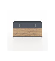 Arges Konsol 4 Raflı 6 Çekmeceli 4 Kapaklı 176x30x99 Antrasit-Antrasit/Çam