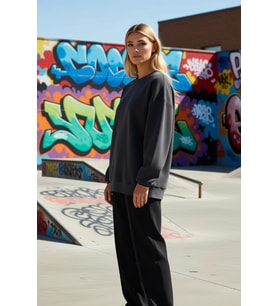 Kadın Bisiklet Yaka Düşük Kol Oversize Kalın Örme Sweatshirt Fonksiyonel Dayanıklı Estetik