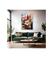 Cam Duvar Tablosu Soyut Çiçekler Yağlı Boya Görünümlü Dijital Baskı Salon Tablosu Modern Tablo