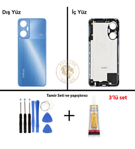 Infinix Hot 20 5G Mavi Uyumlu Arka Kapak + Yapıştırıcı ve Vida Seti Arka Cam Batarya Pil Kapağı