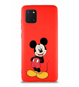 Samsung Galaxy Note 10 Lite Soft Premier Kapak Mickey Mouse-B Tasarımlı Silikon Kılıf - Kırmızı (Şeffaf)