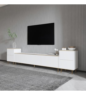TV Sehpası Kozan Set Beyaz Mermer Desen Gold 260 cm