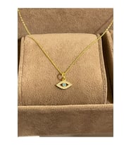 925 Ayar Gold Renk Zirkon Taşlı Göz Nazar Boncuğu Zincirli Kolye 45cm