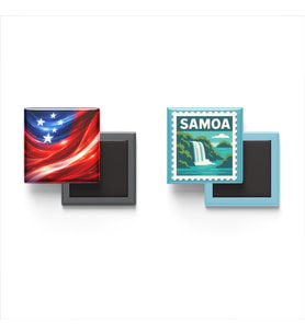 Buzdolap Magnetleri - Samoa Bayrağı ve Apia Posta Pulu Tema - 2'li Set Magneti