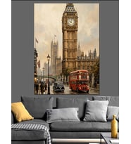 Londra Big Ben Ve Kırmızı Otobüs Dekoratif Kanvas - Mdf Ahşap Tablo