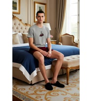 Erkek Nakışlı Regular Fit Örme Pijama Takımı Fonksiyonel Dayanıklı Kaliteli Konforlu Rahat