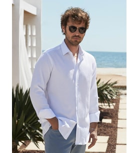 Beyaz Erkek Slim Fit Gofre Desenli Brent Yaka Uzun Kol Gömlek
