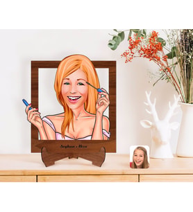BK Gift Kişiye Özel Kadın Karikatürlü Ahşap Standlı 3D Biblo-21 (Beyaz)