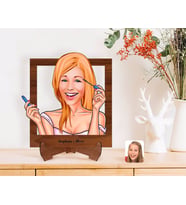 BK Gift Kişiye Özel Kadın Karikatürlü Ahşap Standlı 3D Biblo-21 (Beyaz)