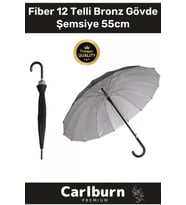 Özel Üretim Otomatik Mekanizma Baston Tip Rüzgar Korumalı Fiber 12 Telli Bronz Gövde Şemsiye 55cm