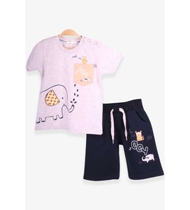Breeze Erkek Çocuk Şortlu Takım Fil Baskılı 1.5-5 Yaş, Bej Melanj