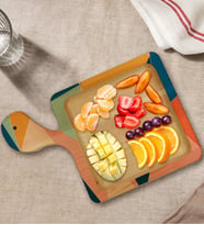 BK Gift Modern Art Tasarımlı Kare Şeklinde Doğal Ahşap Servis ve Sunum Tabağı Model 8